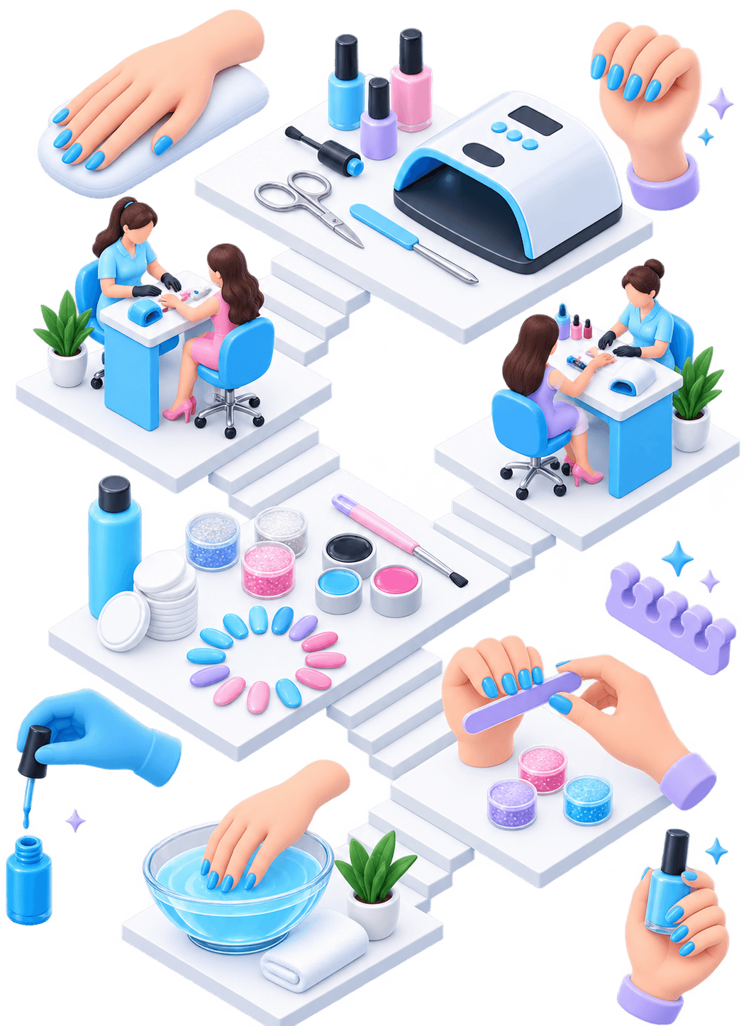 Ilustración 3D de un manicure en el salón